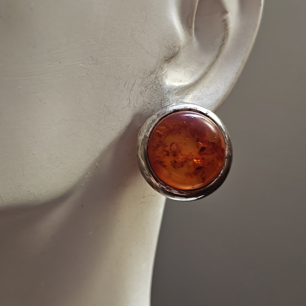Vintage Baltic Amber and Sterling Silver Earrings - Picture 9 of 12